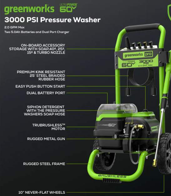 Greenworks 60V 3000PSI Battery Pressure Cleaner